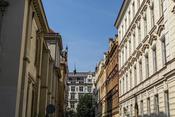 Traditional colorful architecture of prague old town area taken during summer. Taken on August 26th 2019
