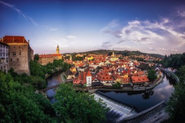 cesky krumlov kasaba günbatımı panorama