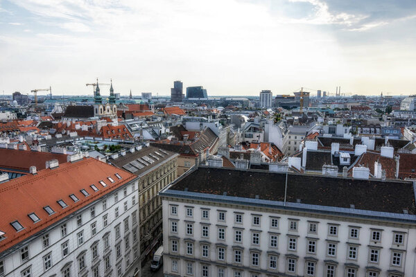 The view of vienna historic city from the saint stephens north tower in vienna, austria.