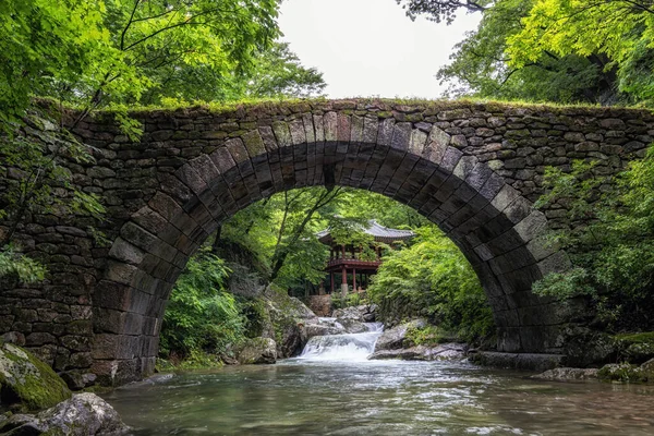松松溜桥和著名的韩国亭子在溪水之上 在韩国成川的Seonamsa寺庙拍摄 — 图库照片