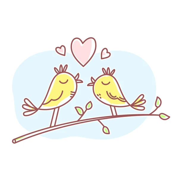 Vector Voorjaar Illustratie Van Twee Prachtige Bruiloft Love Birds Zittend — Stockvector