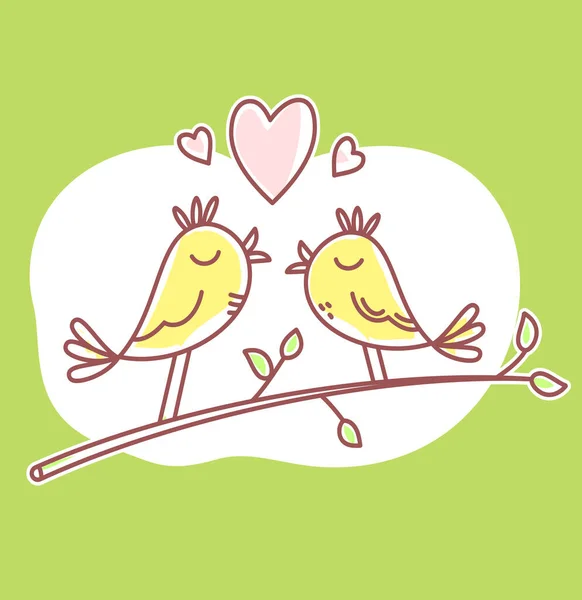 Vector Voorjaar Illustratie Van Twee Prachtige Bruiloft Love Birds Groene — Stockvector