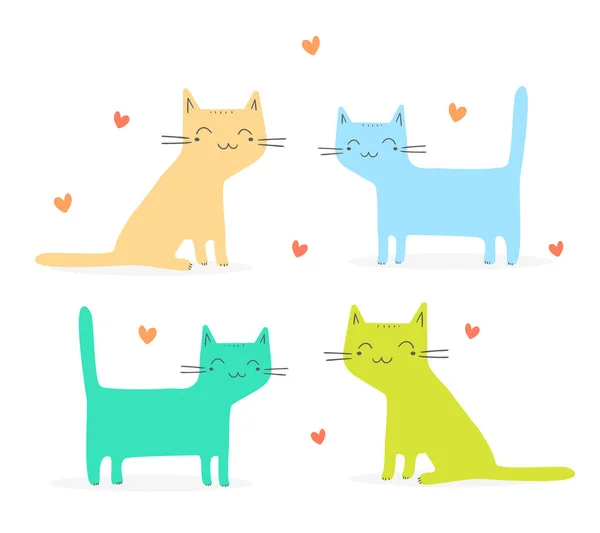 Ilustración Vectorial Los Gatos Dibujos Animados Diferentes Colores Hermosos Gatitos — Archivo Imágenes Vectoriales