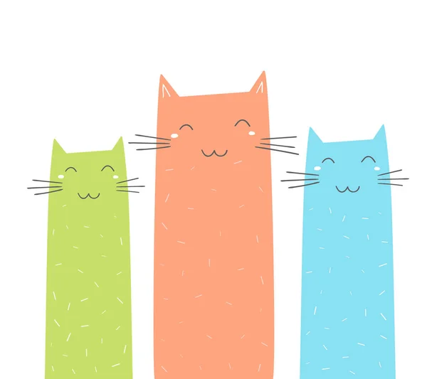 Wektor Ilustracji Kolorowych Kreskówek Trzy Szczęśliwe Koty Urocza Uśmiechnięta Głowa — Wektor stockowy