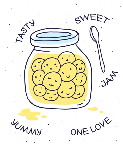 Vector Illustration Yellow Color Glass Jar Sweet Smile Face White — Stock Vector