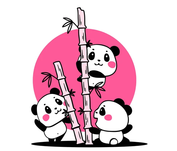 A playful panda, happily munching on bamboo, in a cute and cheerful art  style, with a moderate level of detail. sticker, joyful, vibrant colors,  cartoonish style, vector, contour, white background