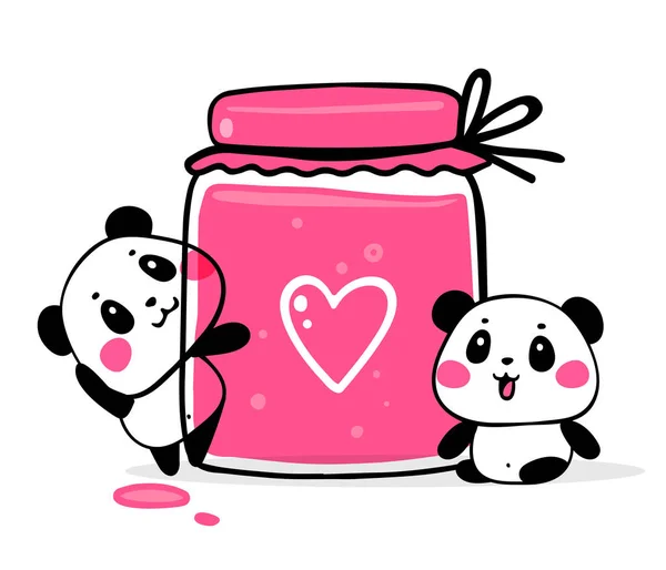 Vector Illustratie Van Twee Mooie Cartoon Panda Met Grote Roze — Stockvector