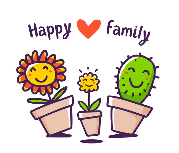 Vector Illustration Cartoon Floral Family Mom Daddy Child Red Heart — Stock Vector