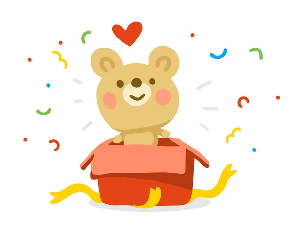 Ilustração Cor Vetorial Belo Urso Feliz Desenhos Animados Caixa Presente — Vetor de Stock