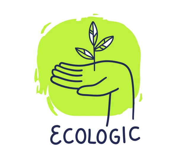 Wektorowa Ekologiczna Ilustracja Wiosennego Symbolu Kreskówkową Ręką Trzymającą Zielony Pęd — Wektor stockowy