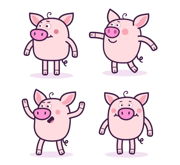 Vector Set Illustration Cute Cartoon Pig Pink Snout Different Pose — Stock Vector