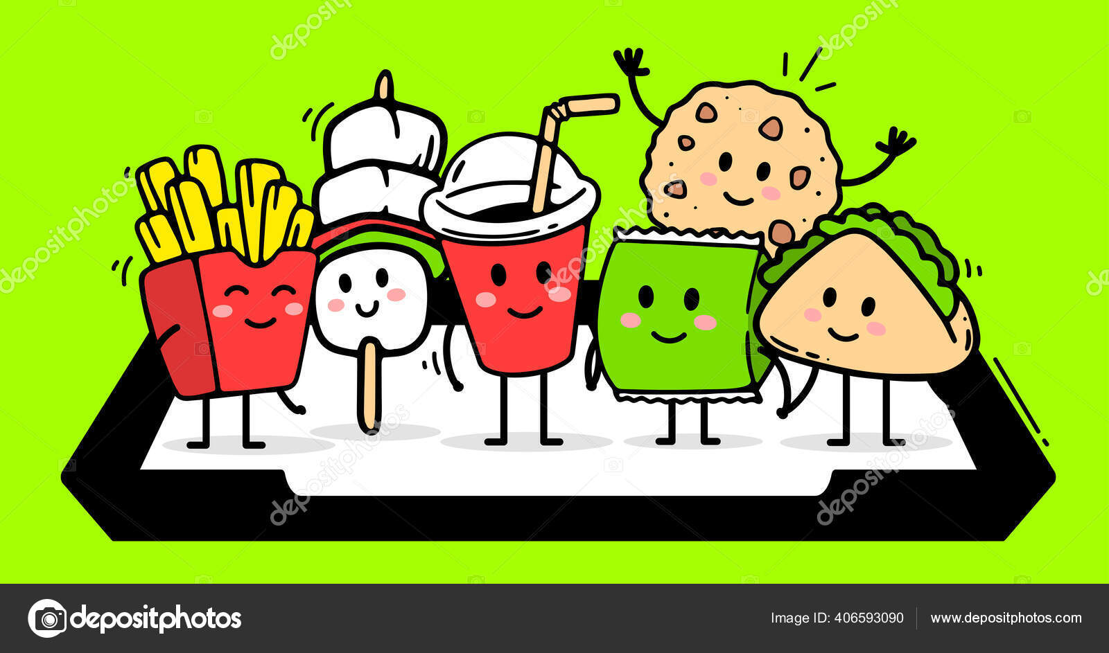 Selamat Kentang Goreng Cola Karakter Makanan Ringan Berdiri