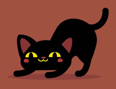 Kahverengi arka planda siyah mutlu kedi kemerlerinin vektör çizimi. Web, site, afiş, kart, etiket, yazdırma için düz biçim tasarımı