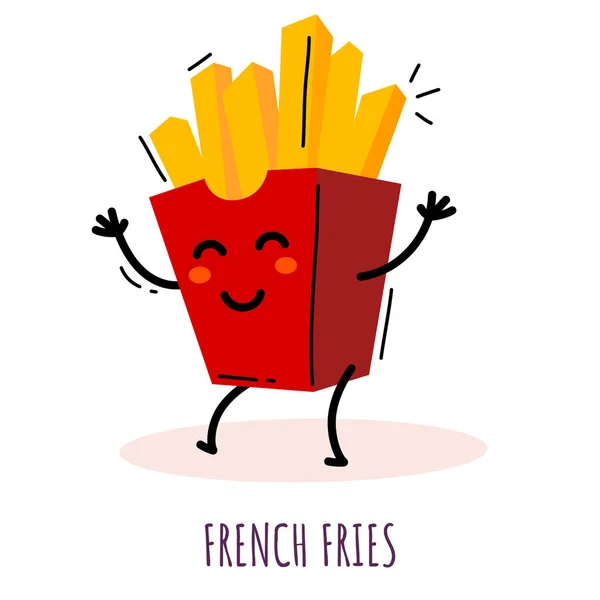 Vector Illustration Happy Yellow French Fries Red Box French Fries — Stock Vector