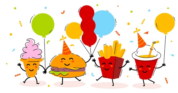 Vektorové Ilustrace Fast Food Přítel Party Bílém Pozadí Veselé Hranolky — Stockový vektor