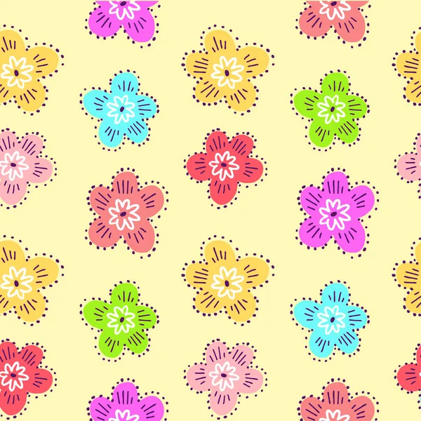 Vector Seamless Pattern Decorative Flower Yellow Color Background Flat Style — Stock Vector