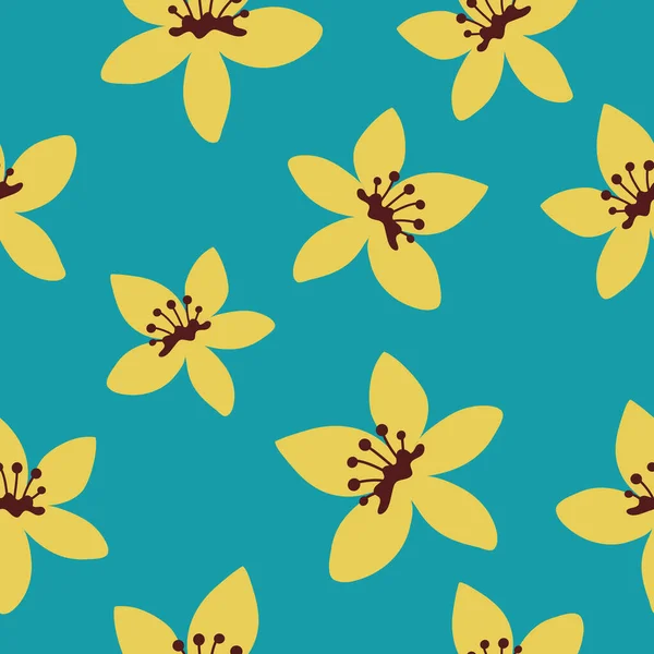 Векторный Рисунок Красивым Цветком Жёлтой Лилии Зелёном Фоне Плоский Стиль — стоковый вектор