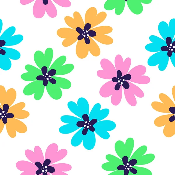 Vector Helle Schöne Nahtlose Muster Mit Einfachen Gänseblümchen Bunte Blume — Stockvektor