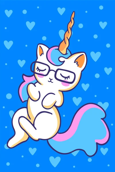 Illustration Vectorielle Licorne Magique Chat Blanc Avec Des Lunettes Une — Image vectorielle