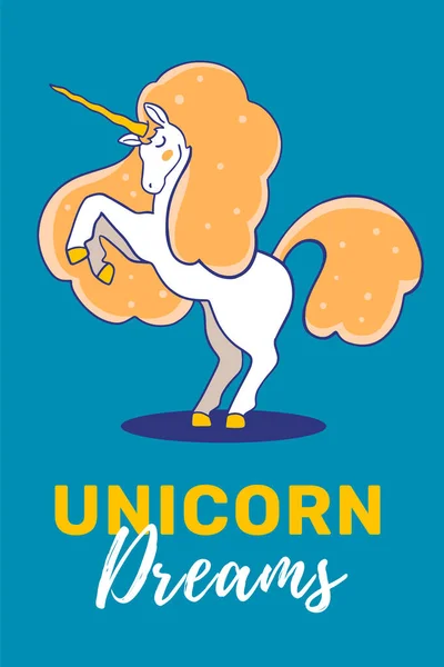 Ilustración Vectorial Unicornio Mágico Con Melena Dorada Cuerno Levantado Sobre — Vector de stock