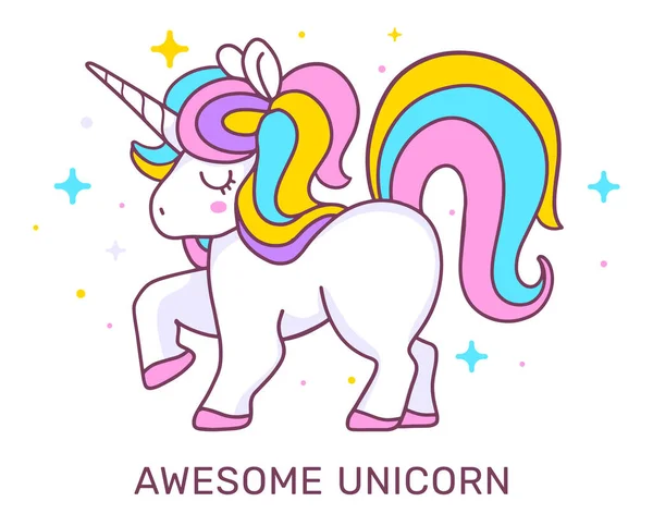 Illustration Vectorielle Licorne Magique Petit Poney Avec Crinière Arc Ciel — Image vectorielle