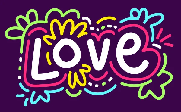Illustration Vectorielle Romantique Colorée Mot Amour Dans Cadre Sur Fond — Image vectorielle