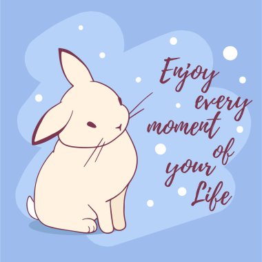 Mavi arkaplandaki sevimli tavşanın temsili. Web, site, tebrik kartı, afiş, poster için satır sanatı tasarımı