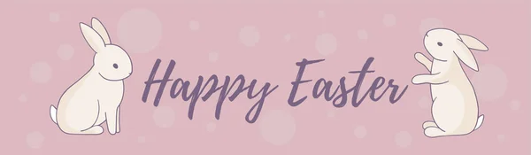 ピンクの背景に2つのウサギとテキスト幸せなイースターベクトル春の休日のお祝いのバナー ウェブ サイト グリーティングバナー 印刷のためのイースターラインアートデザイン — ストックベクタ