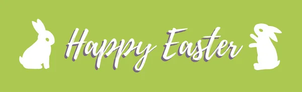 Tavşanlı Vektör Paskalya Bayrağı Yeşil Arka Planda Mutlu Paskalyalar Mesajı — Stok Vektör