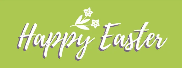Yeşil Arka Planda Paskalya Bayrağı Beyaz Çiçekli Mutlu Paskalya Mesajı — Stok Vektör