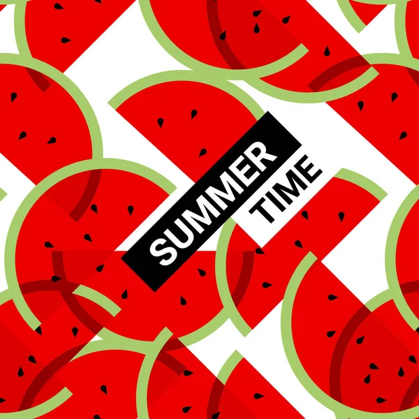 Vektorové Letní Ilustrace Plátkem Červeného Melounu Osivem Bílém Pozadí Textem — Stockový vektor