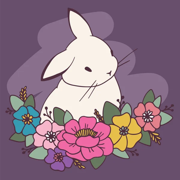 Vector Spring Lovely Illustration Portrait Rabbit Color Flower Dark Background — Stock Vector