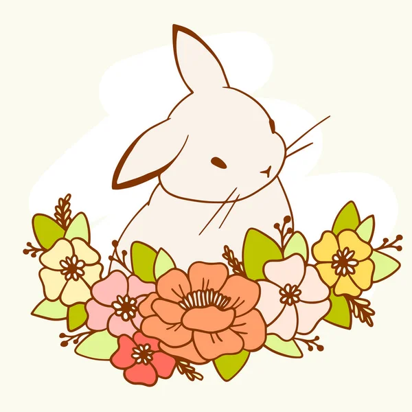 Ilustración Vectorial Hermoso Conejo Con Flor Color Sobre Fondo Claro — Vector de stock