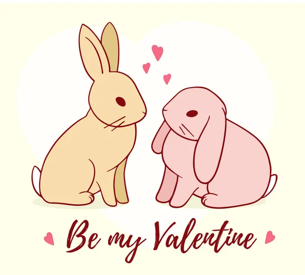 Vector Illustration Romantic Couple Sitting Rabbit Yellow Background Heart Text — Stock Vector