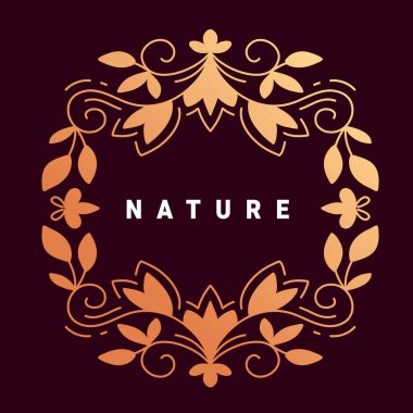 Koyu arkaplanda metin doğası ve altın rengi çiçek deseni olan vektör şablonu