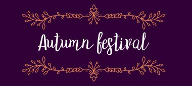 Renk süsü kenarlığı ve koyu arkaplanda sonbahar festivali olan vektör şablonu