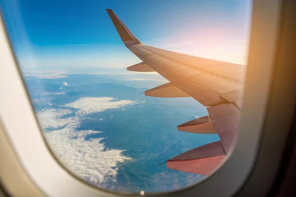 Imagem Visão Janela Avião Para Ver Céu — Fotografia de Stock