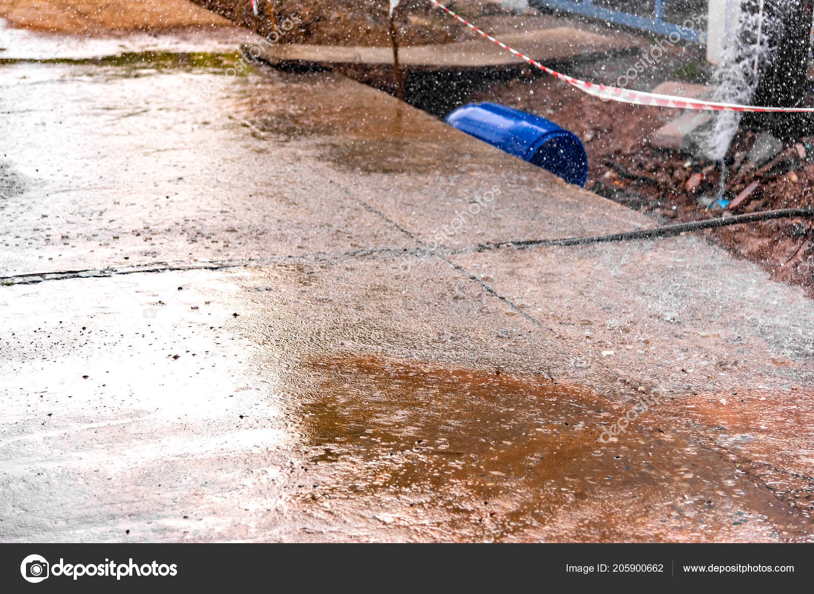 Image Tap Water Fountain Leaking Pipeline Poor Street Construction Fix