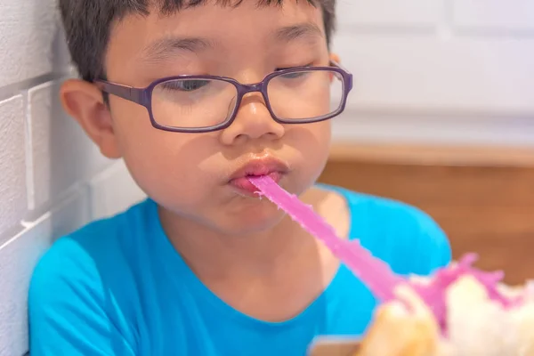 stock image Image of Thai kids handsome adorable boy biting butter bread with long line  melting cheese close up on mouth.