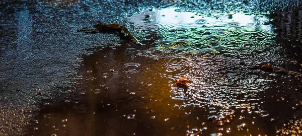 Εικόνα Των Σταγόνων Βροχής Βουτιά Στην Επιφάνεια Του Δρόμου — Φωτογραφία Αρχείου