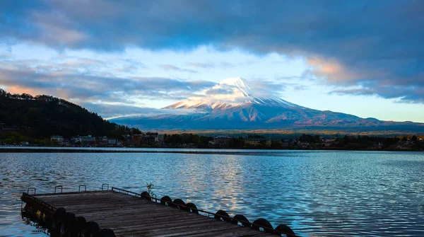 Panorama Foto Van Mount Fuji Pier Lake Kawaguchi Prefectuur Kawaguchiko — Stockfoto