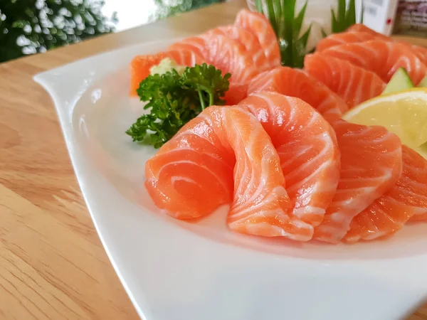 Fresh Salmon Sliced White Dish — Stock Photo, Image