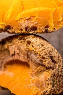 Peynirli gurme Mimolette. Sağlıklı yemek geçmişi. Sağlıklı taze besin. 