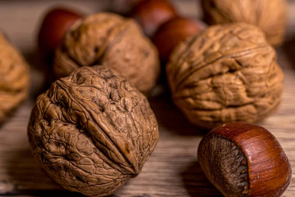 Macro Realista Primer Plano Avellanas Nueces Comida Vegetariana Saludable Fondo —  Fotos de Stock