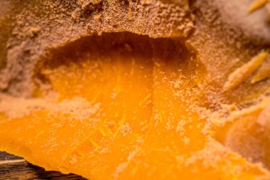 Peynirli gurme Mimolette. Sağlıklı yemek geçmişi. Sağlıklı taze besin. Yumuşak odak.