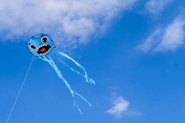 Lächelnder Drachen fliegt in den blauen Himmel — Stockfoto