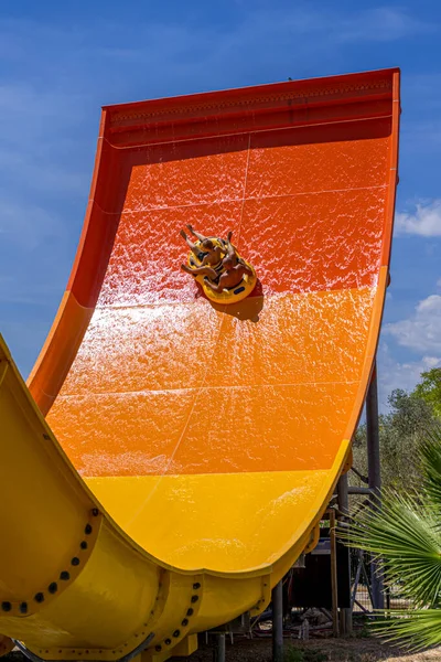 Antibes France 2020 Père Fils Sur Toboggan Parc Aquatique Photo — Photo