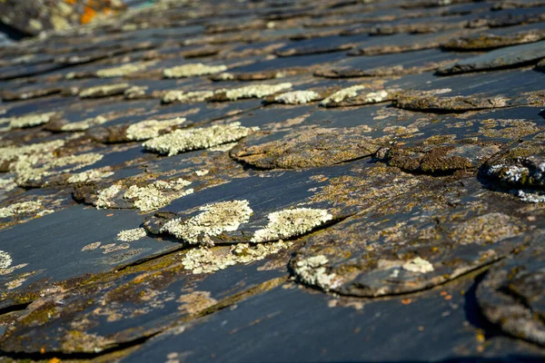 Vieux Toits Ruine Gris Texture Toit Avec Vieilles Tuiles Toit — Photo