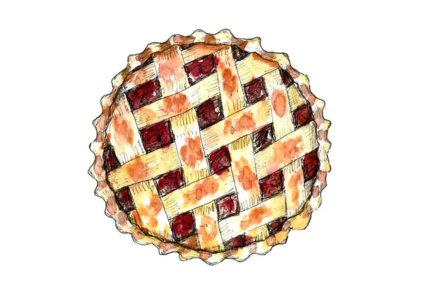 Home made pie watercolor illustration — Stock Photo, Image