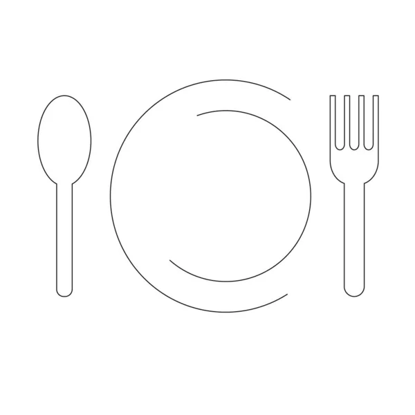 Vector icon of plate, a fork and a spoon — Stock Vector